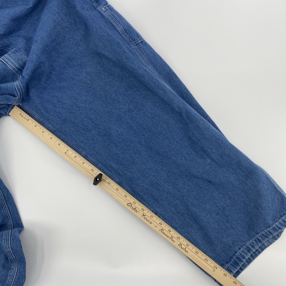 Berne Denim Bib Overalls Tag 48x30 Actual 46x26 Blue Workwear Chore Utility - Picture 15 of 16